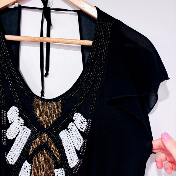 BLANCO GHIACCO Black jumpsuit with white, black and gold beads to tie - Picture 6 of 8